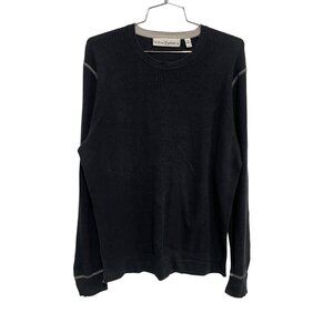 Free Press Thermal Shirt Size Medium Ribbed Crewneck Long Sleeve Black Stretch